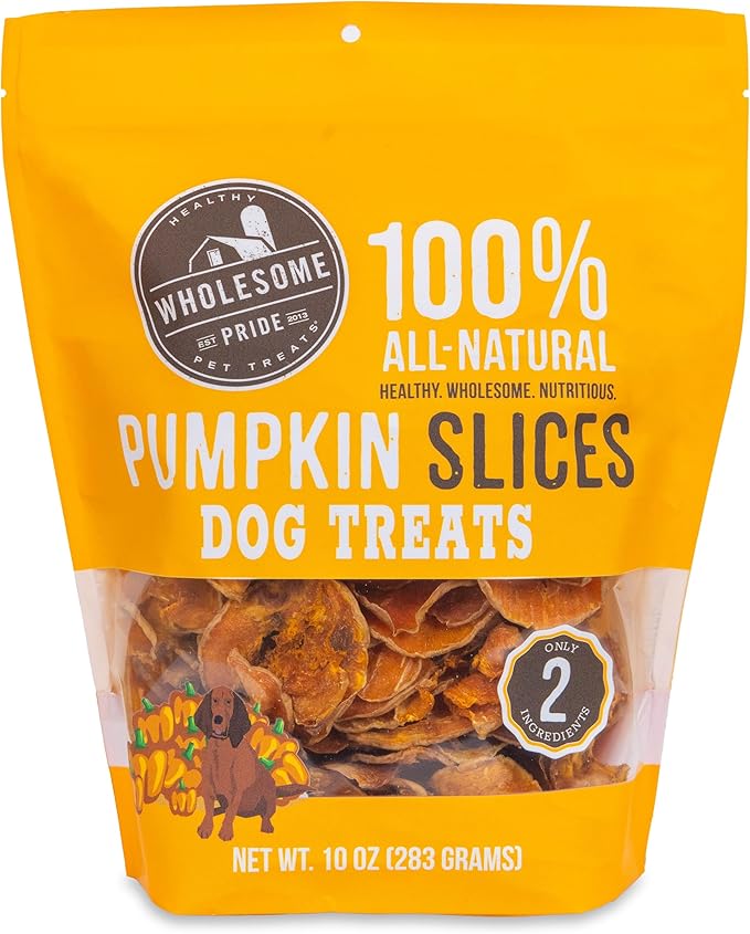 Wholesome Pride Pumpkin Slices Dog Treats – Limited Ingredient, Dehydrated, All Natural, 10 oz