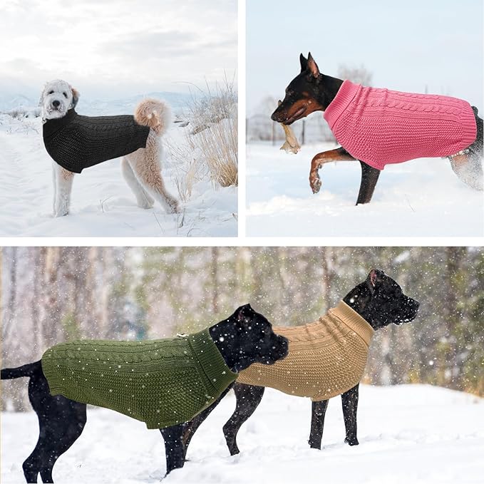 Medium Dog Sweater, Classic Cable Knit Warm Dog Sweatshirt with Reflective Yarn for Girl Boy, Halloween Fall Winter Coat Turtleneck Pullover Clothes Apparel for Small Medium Large Dogs Pink M