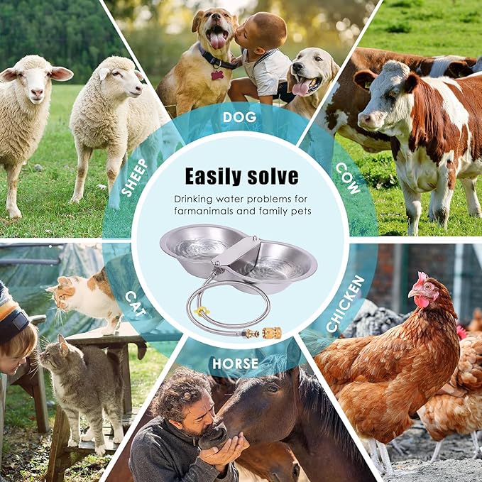 Automatic Dog Waterer Outdoor 2 Gallon Large Stainless Steel Water Bowl Dispenser Auto Fill Livestock Water Trough for Dogs Cats Chicken Horse Farm Animal