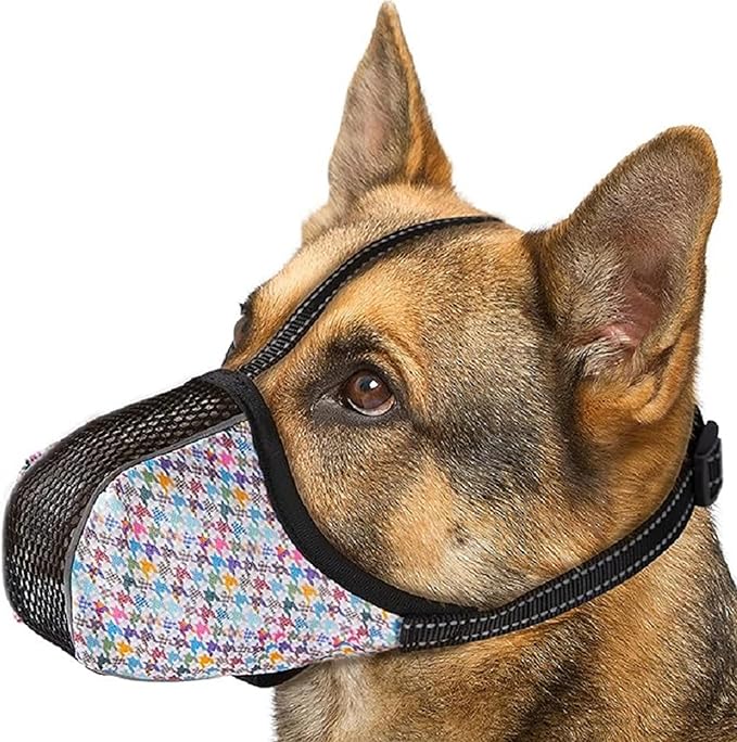 Dog Muzzle for Extra Large Breed Dogs to Prevent Biting Chewing Barking Soft Air Mesh Muzzles Reflective Ajustable Full Coverage Dog Mouth Guard Cover for Grooming Scavenging Colour XL
