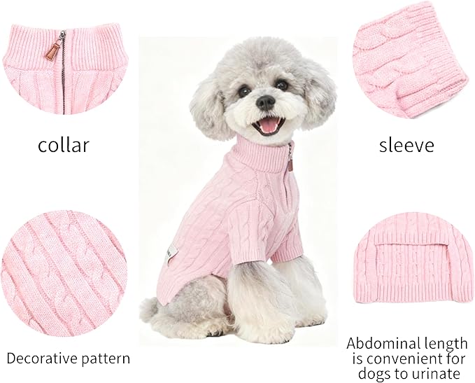 Small/Medium Dog Sweater, Warm Dog Winter Coat w/Sleeves, Comfortable High Neck Premium Dog Clothes for Mini Poodle-Best for Holidays, Daily Walks S Pink