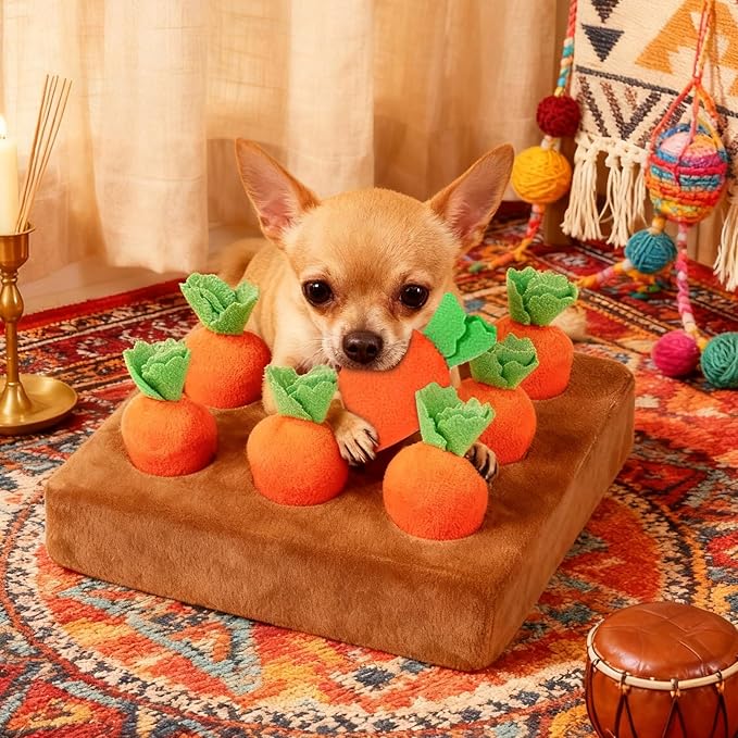 Carrot Snuffle Mat, Plush Carrot Interactive Feed Game, Plush Puzzle Toys, Non-Slip Nose Work Feed Games Pet Stress Relief with 9 Carrots