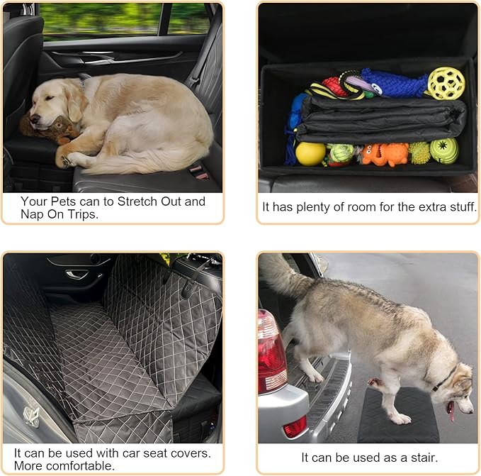 GJEASE Car Back Seat Extender for Large Dogs up to 200lbs,Dog Car Back & Front Seat Extender with Storage,Pets Can to Have The Whole Front/Back Seat to Stretch Out and Nap On Trips