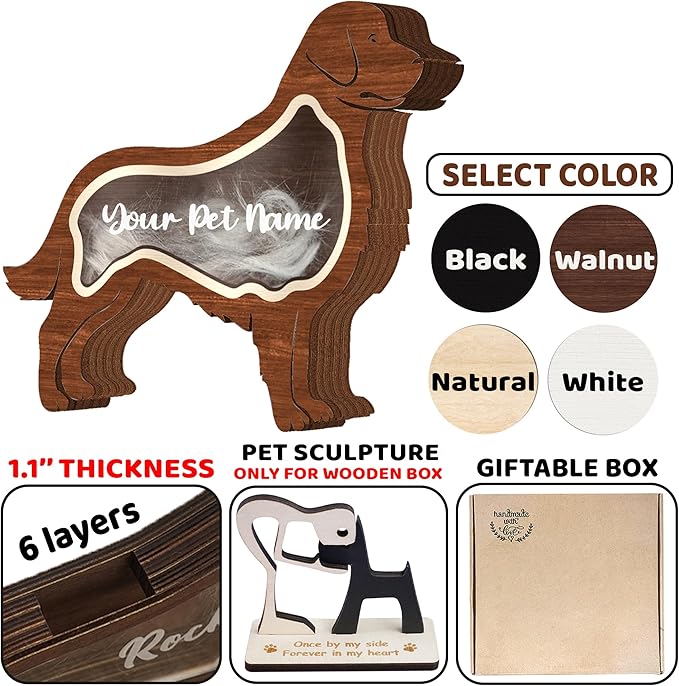Personalized Dog Hair Keepsake Box Wooden Fur Gift Unique Dog Shape Standable Tabletop Art Decor Pet Memorial Idea Gift for Pet Parents Family Friend Storing Hair Teeth Ashes