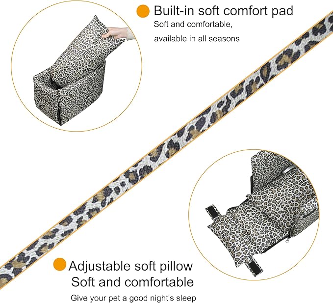 Pet Safety Booster Seat, Center Console Car Seat for Small Dogs Cats, Puppy Armrest Booster Seat, Pet Washable Travel Armrests Bed Bag, Removable Dog Car Seat for Small Pets Up to 13 Lbs (Leopard)