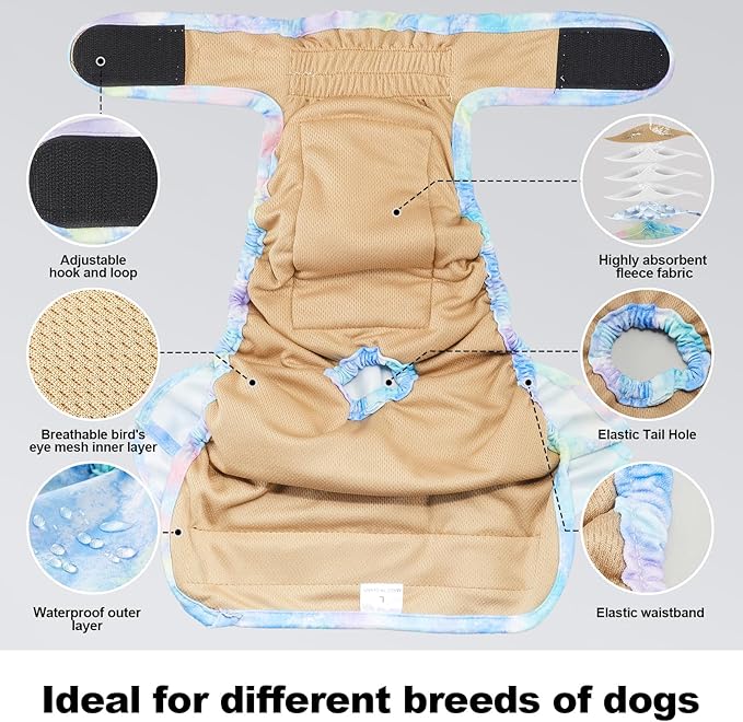 Reusable Dog Diapers Female Large Washable, Premium Doggie Diaper for Dogs, Pack of 3, Highly Absorbent Dog Diaper for Heat, Incontinence and Puppy Training(L)
