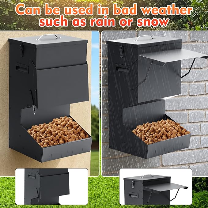 2 Pcs Automatic Dog Feeder with Lid 25 Lbs Capacity Outdoor Dog Feeder Hanging Self Feeding Pet Food Dispenser Pet Food Feeders for Large Dogs Large Breed