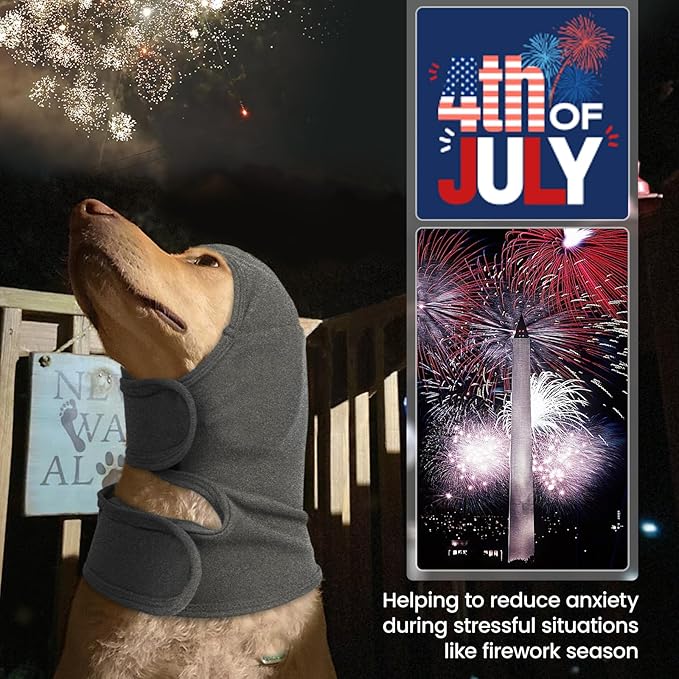 Nanaki Calming Hoodie Dog Ear Covers-No Shake Hematomas Ear Wraps for Dogs, Adjustable Head Wrap Muffs Noise Cancelling Protector, Anxiety Relief, Fireworks & Grooming Bathing, 4th of July, Vet Visit