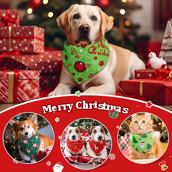 Preboun 50 Pcs Christmas Dog Bandanas Bulk Red and Green Bandanas for Dogs Triangle Kerchief Bibs Scarf Set for Pet Xmas Costume Photo Props Accessories Pet Shops, 25 Styles (25.6 x 17.7 x 17.7)