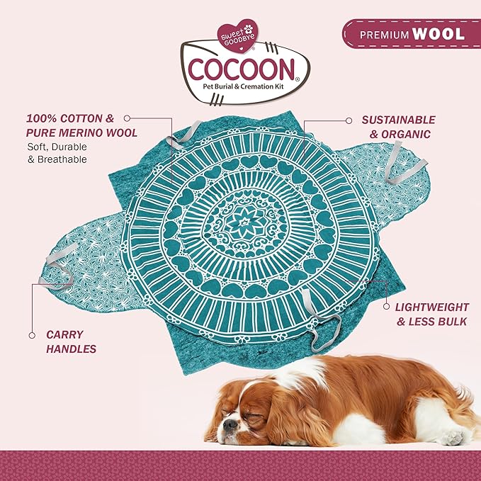 Cocoon® - Eco-Friendly Pet Burial & Cremation Ceremony Kit (Premium Wool) - Casket for Dogs and Cats – Size for Every Breed (Choose Size & Color) (XL, Teal Green)