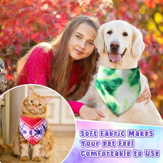 Amylove 120 Pcs Dog Bandanas Bulk Holiday Triangle Dog Pack Puppy Kerchief Bandana Adjustable Pet Scarf for Pet Cat Costume Accessories Decor(Tie Dye)
