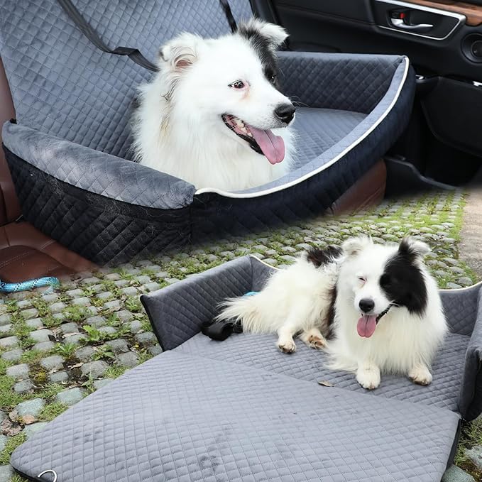 Youvee Dogs Car Seat and Bed 2 in 1,Pet Car Bed for 2 Small or 1 Medium/Large Dog up to 60 lbs,Dog Booster for car Back Seat,Safety,Comfortable,Storage Pocket,Fully Detachable and Washable(Black)