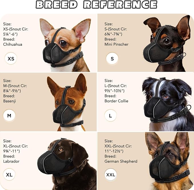 Dog Muzzle - Soft Breathable Mesh Nylon Adjustable Muzzle for Small Medium Large Dogs Prevents Chewing,Biting & Scavenging | Allows Panting, Drinking & Grooming | Secure Collar Strap Design(Black S)