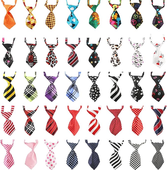 Segarty Small Dog Ties, 40 Pack Adjustable Pet Bow Ties Assorted Pattern for Small Dogs Cats Bowties Puppy Neckties Grooming Bows Festival Photography Holiday Party Valentine Costumes Birthday Gift