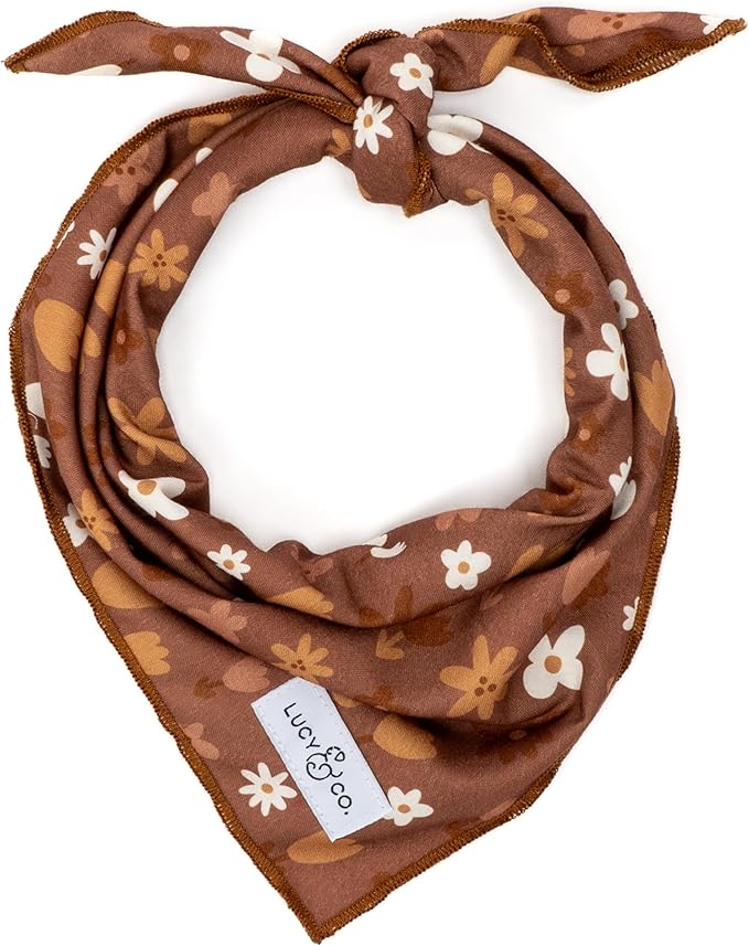 Lucy & Co. Chocolate Meadows Bandana - Designer Puppy Accessory. 100% Polyester. Soft, Stylish and Appropriate for Any Occasion. Machine Washable (Small, Brown & White Floral)
