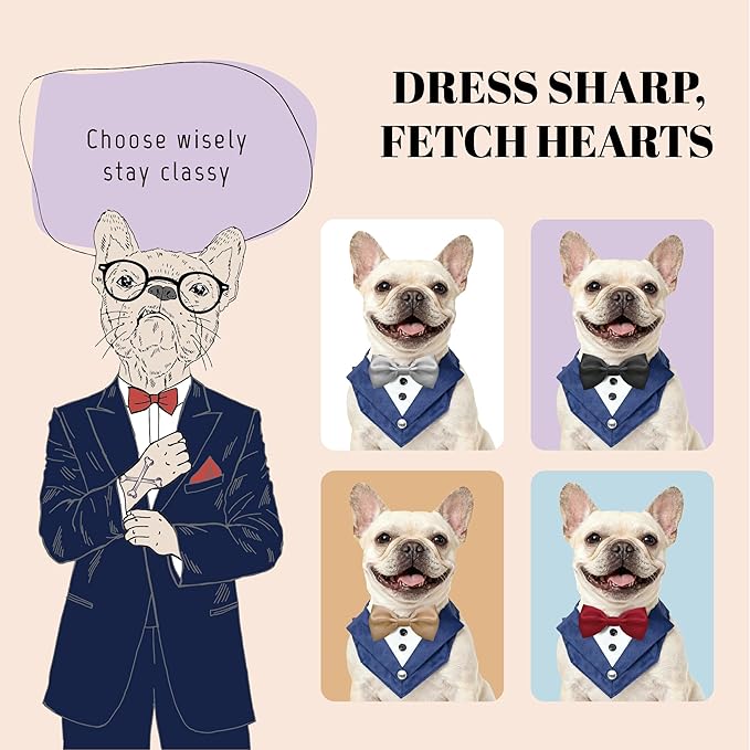 AVERYDAY Dog Tuxedo Wedding Outfit Bandana Collar with Bow Tie, Dog Tux Costume Suit with Bowtie for Small Medium Large Dogs & Cats, Pet Tuxedo Formal Wear for Engagement Birthday, Holiday, Christmas