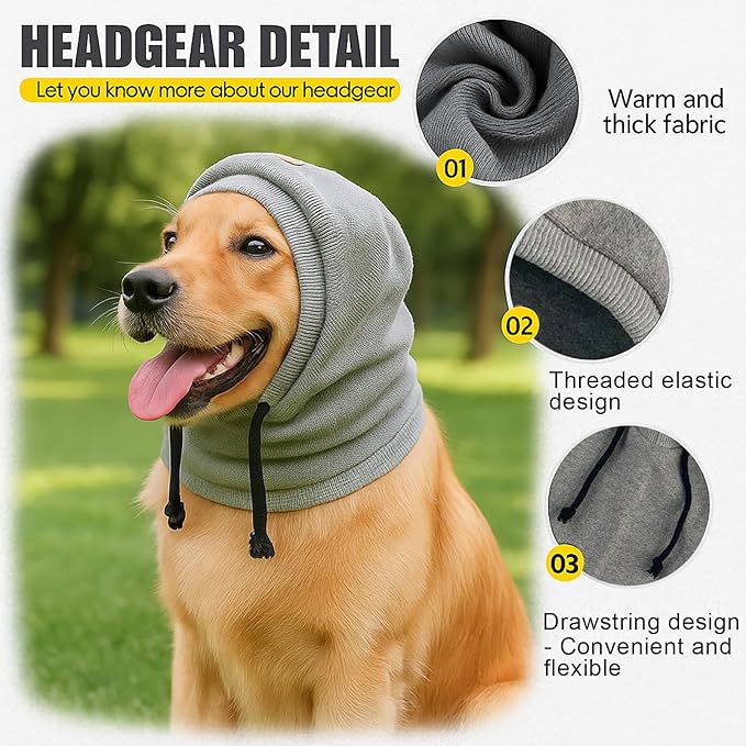 Dog Hat | Bandana for Warmth, Perfect for Fireworks, Thunderstorms, and Grooming（Grey-S）