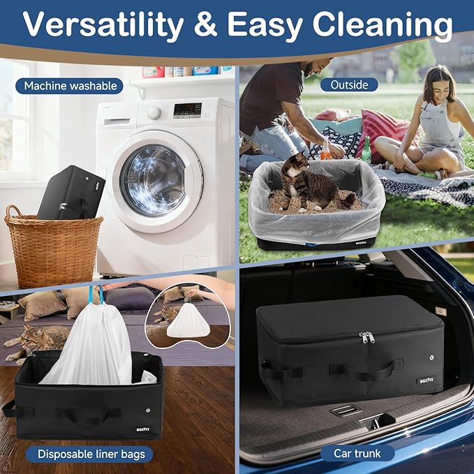 Console Dog Car Seat for Small Dogs Cats Portable Cat Travel Litter Box with Lid and 10 Pcs Disposable Liner Bags Black