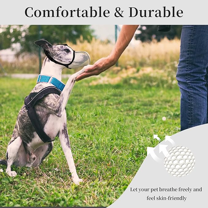Dog Muzzle, Breathable Soft for Medium to Large Dogs to Anti & Prevent Barking Biting Chewing, Reflective & Adjustable Basket Muzzle with Air Mesh for Beagle Beige L