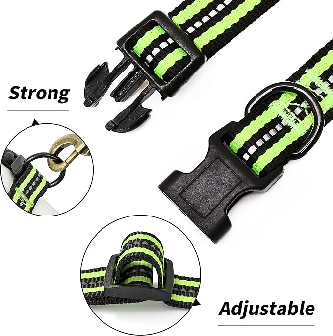 Mile High Life Reflective Dog Collar | Nylon Pet Collars wiith Buckle | Light Weight Puppy Collars | Lime Green Dog Collars for Small Dogs (Lime Green, S)