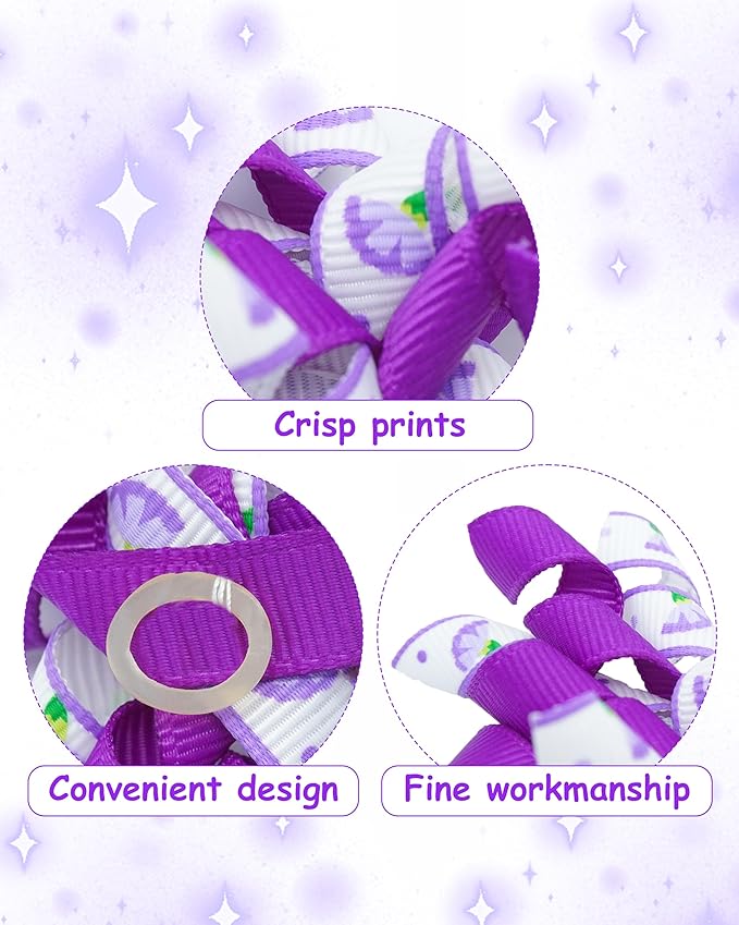PET SHOW 20 Pack/10 Pairs Purple Curly Dog Hair Bows with Rubber Bands for Small Medium Dogs Girl Boy Spiral Puppy Swirl Topknot Cat Holiday Hair Accessories Pet Favor Gift(Purple)