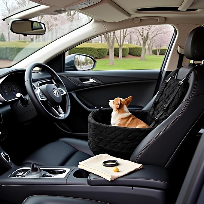 Dog Car Seats for Small Dogs, Memory Foam Dog Car Seat Medium Sized Dogs, Pet Cars Seats for Under 35lbs, Detachable Washable Pet Bag with Storage Pockets & 2 Safety Belts, Easy to Install (Black)