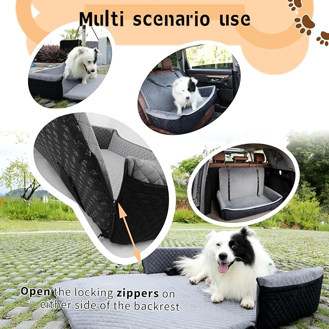 Large Dog Car Seat Under 60 lbs or 2 Small Dogs,Dog Bed for Car Back Seat with Seat Belt Fixation,The Seat Fabric Soft and Comfortable,Size is 31.5in x 20in x 21.5in,Removable and Washable.(Brown)