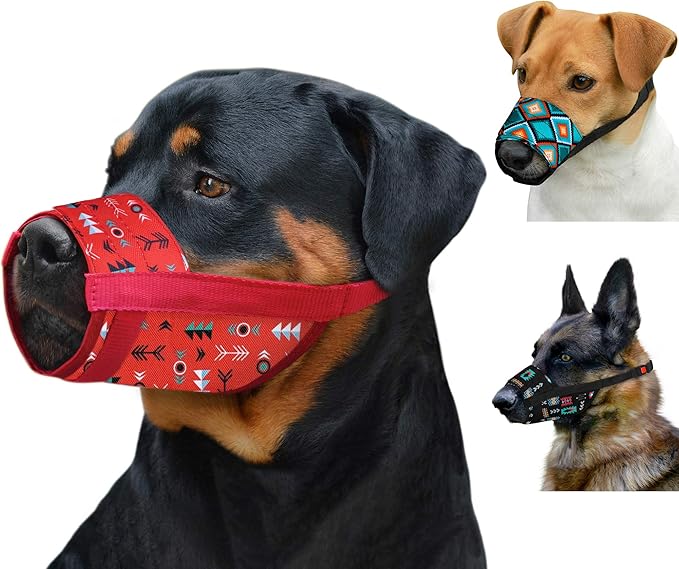 CollarDirect Dog Muzzle - Adjustable Soft Breathable Tribal Nylon Dog Mouth Guard Cover for Small, Medium and Large Dogs, Anti Chewing, Barking & Biting (Pattern 1; L/XL)