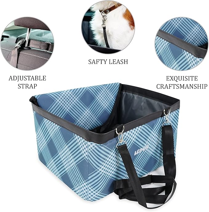 SUSSEXHOME Pets Water and Stain Proof Dog Car Seats for Small Dogs - 15.75 x 12.6 x 9.85 Inches Dog Booster Seat with Removable, Adjustable Fastening Straps - Light Blue