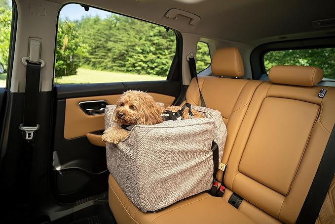 Snoozer Dog Car Seat: Lookout I Dog Booster Car Seat for Pets up to 18lbs, Helps Alleviate Travel Sickness & Fear for Dogs, Removable Washable Cover – Merlin Linen, Size Small
