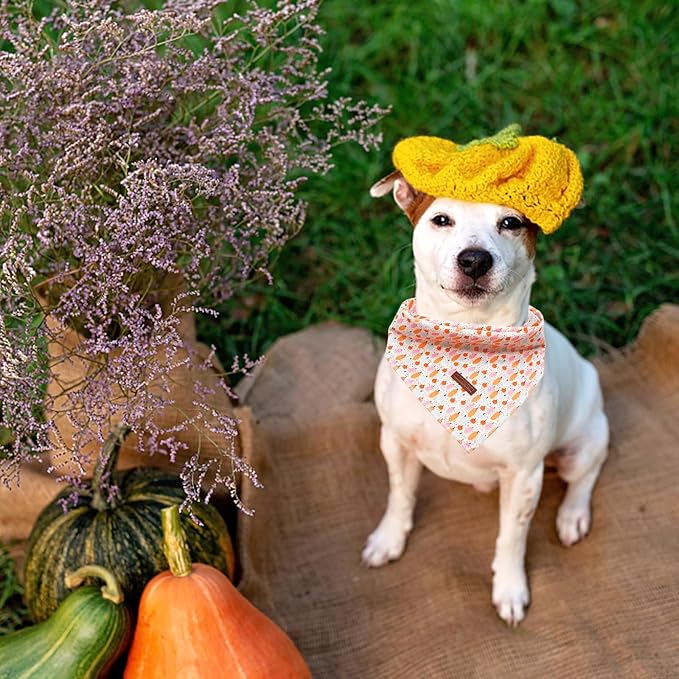 Elegant Little Tail Fall Dog Bandana - Halloween Bib Scarf for Girl Boy Dogs - Soft Washable Square Adjustable Kerchief for Small Medium Large Dogs