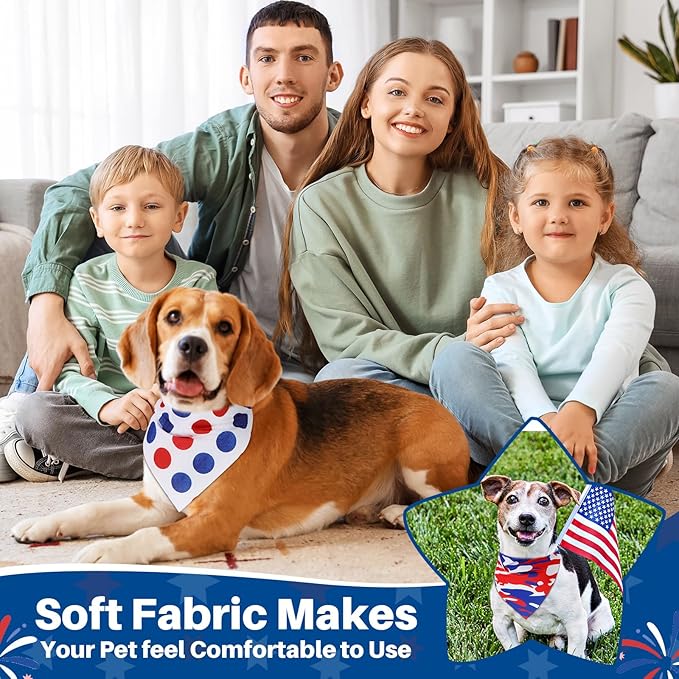 Reginary 72 Packs Veterans Day Dog Bandanas Bulk Remembrance Day Bandanas USA American Flag Pet Scarf Bibs Triangle Puppy Bibs Adjustable Puppy Scarf for Pet Costume Accessories