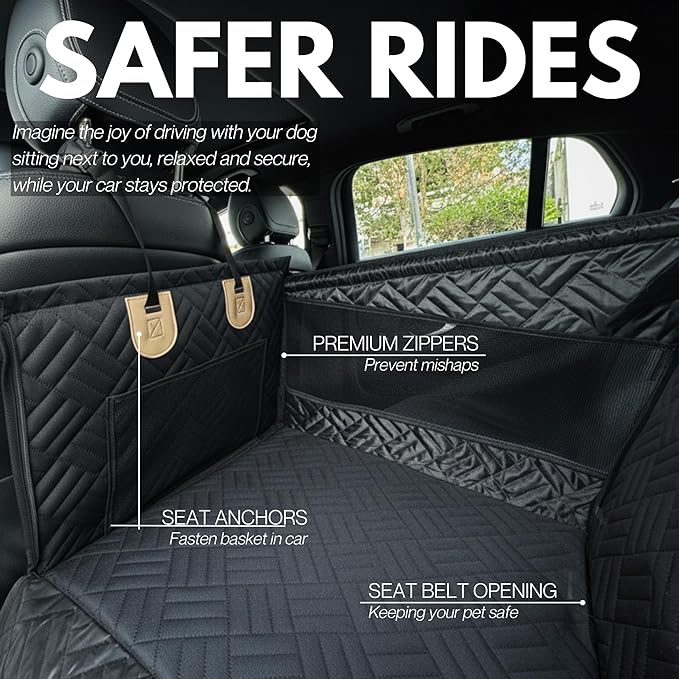Premium Dog Car Seat & Back Seat – Waterproof & Non-Slip Travel Hammock with Storage Pockets | Secure & Comfortable Pet Seat Cover for Medium Dogs – Fits Cars, SUVs & Trucks (Black)