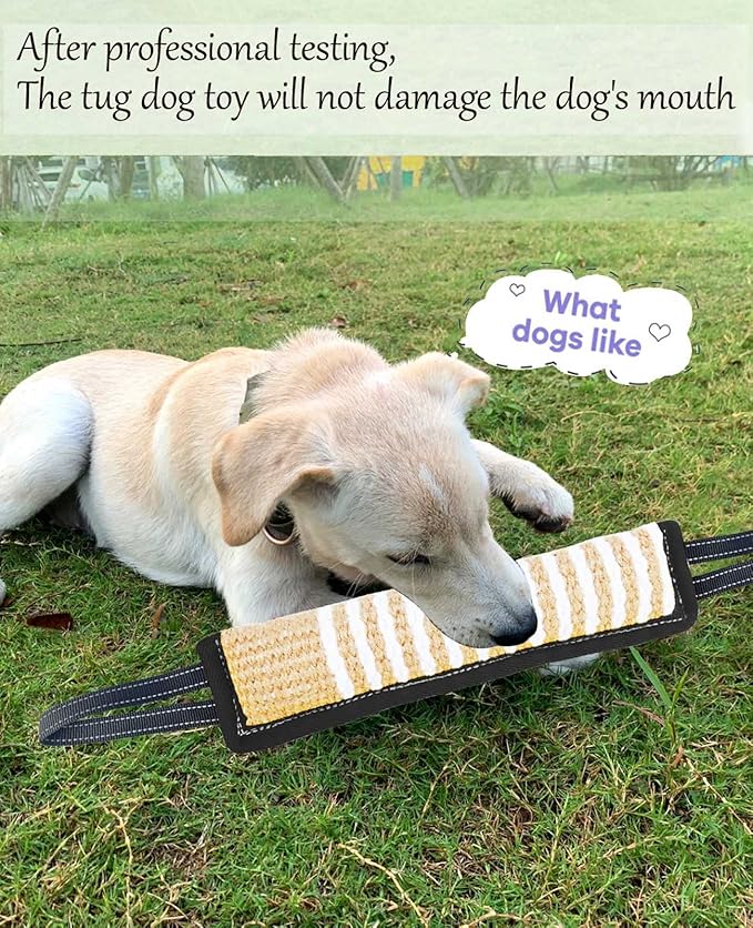 Clysoru Squeaky Tug Toy for Dogs Jute with 2 Strong Handles Lasting Training Equipment Puppy to Large Dog Interactive Toys of War Pull Indestructible Rope Pet Crinkle Teething