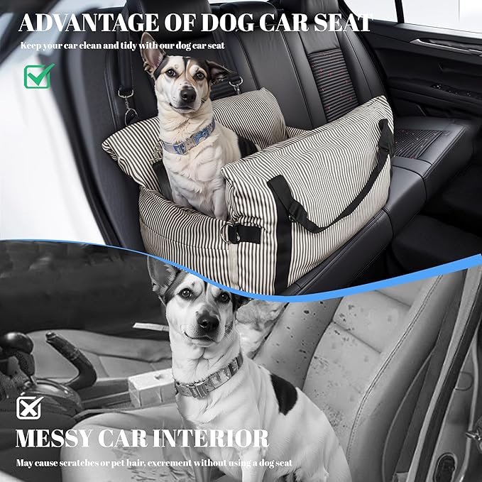 Daneey Dog Car Seat for Medium Dogs, Dog Booster Seat for Car, Fully Detachable Washable Dog Car Bed for Car Travel, Non-slip Safety Pet Car Seat with Seat Belt, Brown