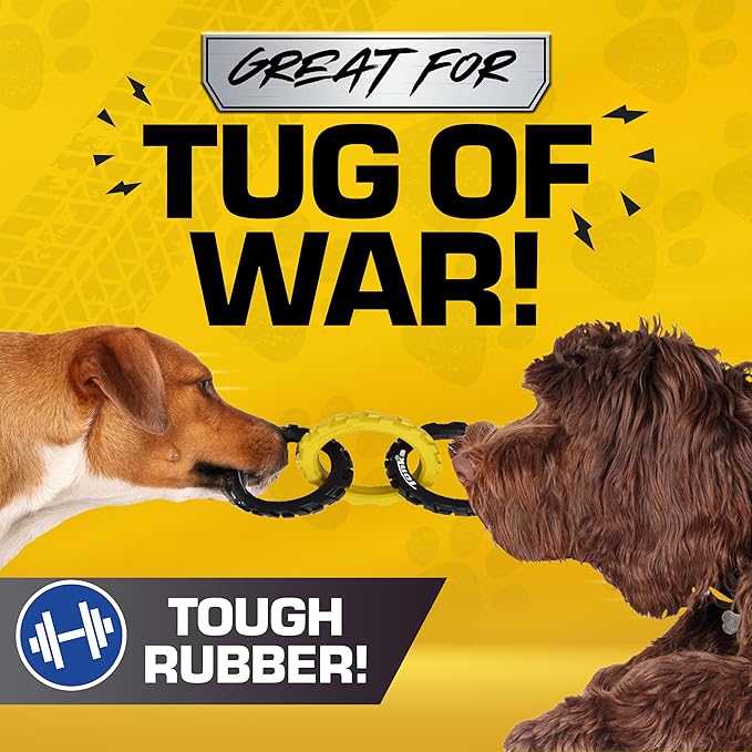 Tonka 3-Ring Tug Outdoor Dog Toy, 10.5 Inch Ring Dog Tug Toy for Medium and Large Breeds, Black/Yellow