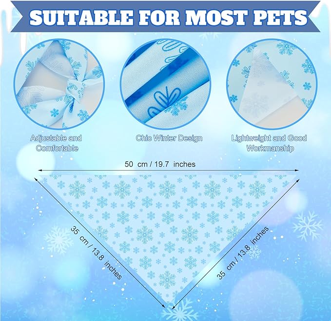 Preboun 50 Pcs Winter Dog Bandanas Bulk Blue Snowflakes Snowmen Bandanas for Dogs Triangle Kerchief Bibs Scarf Set for Pet Costume Photo Props Accessories Pet Shops, 25 Styles (19.7 x 13.8 x 13.8)