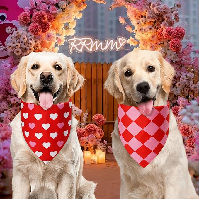 Valentines Dog Bandanas Small 3PCS, 6 Pattern Sweetheart Scarf for Boy and Girl, Triangle Reversible Love Bibs Breed for Puppy Pets