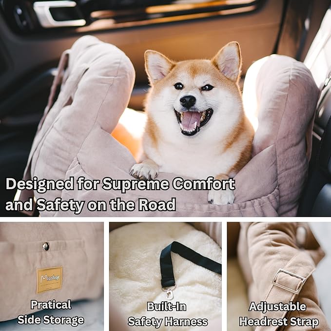 Vintage Dog Car Booster Seat for Small Dogs, Handmade Comfortable and Robust Design, Small Dog Owner Gift, Safety Belt, Secure Straps, Perfect for Dogs Under 30 Lbs