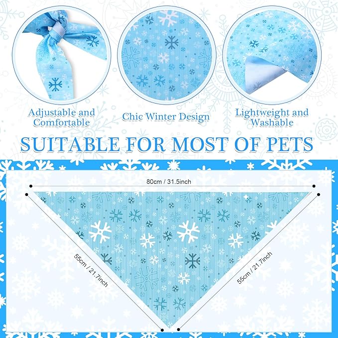 Weewooday 50 Pcs Winter Bandanas Bulk for Dogs Snowflake Cats Bandanas Charm Soft Triangle Bibs Adjustable Scarf for Small Medium Large Pets Winter Costume (31.5 x 21.7 X21.7 Inch)