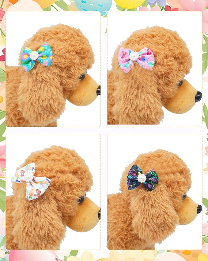 PET SHOW 20 Pack Easter Dog Hair Bows with Alligator Clips for Small Medium Dogs Colorful Bowknot Hair Clips Cat Puppy Yorkshire Grooming Hair Accessories Bunny Eggs for Party Costumes
