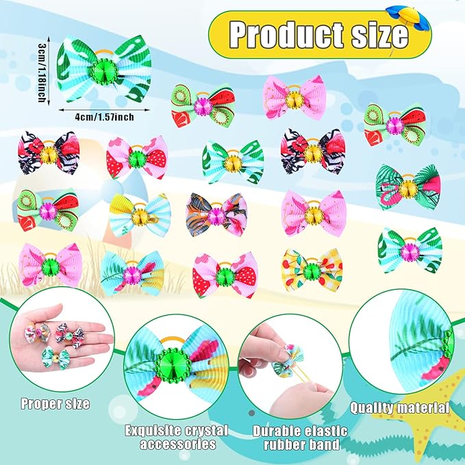 Tondiamo 100 Pack Summer Spring Dog Hair Bows with Rubber Bands Cute Puppy Bows for Dogs Spring Ear Bows Rhinestone Dog Hair Accessories Dog Bows Grooming for Small Girl Dogs