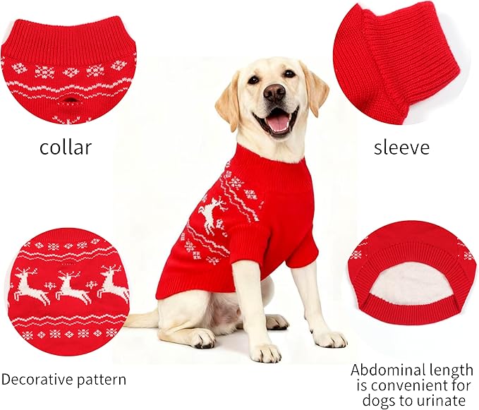 Christmas Small/Medium Dog Sweater, Warm Dog Winter Coat w/Sleeves & Leash Hole, Comfy Stretch Premium Dog Clothes for Labrador-Best for Holidays, Daily Walks XL Red