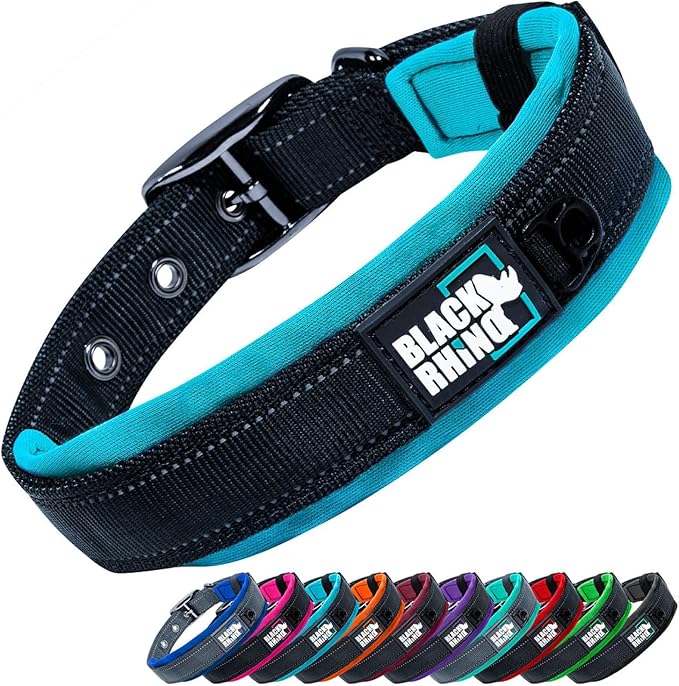 Black Rhino Extra Large Dog Collar - Adjustable Reflective Heavy Duty Dog Collar with Ultra-Soft Neoprene Padding - Weatherproof, Durable, and Comfortable - Ideal for Active Dogs - Pink and Black