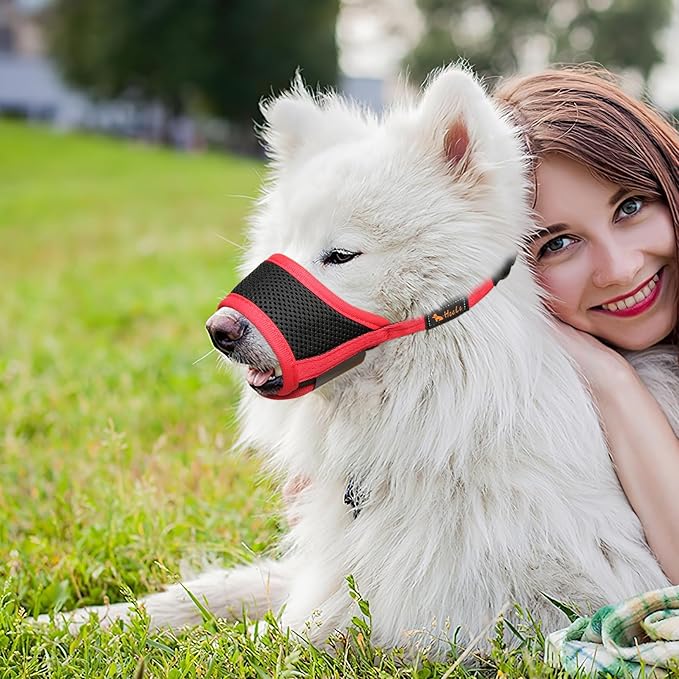 HEELE Dog Muzzle,Soft Nylon Muzzle Anti Biting Barking Chewing,Air Mesh Breathable Drinkable Adjustable Loop Pets Muzzle for Small Medium Large Dogs 4 Colors 4 Sizes (Red, S)