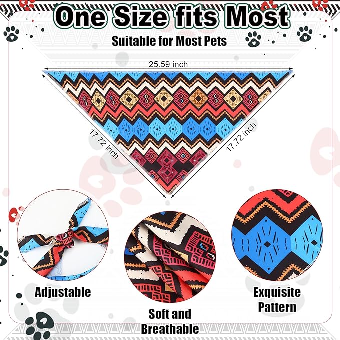 Amylove 120 Pcs Dog Bandanas Bulk Holiday Triangle Dog Pack Puppy Kerchief Bandana Adjustable Pet Scarf for Pet Cat Costume Accessories Decor(Geometry)