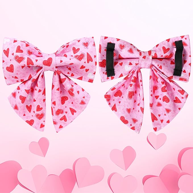 Valentine’s Dog Collar with Bow Tie, Pink Heart Bowtie Collar with Metal Buckle, Valentine’s Gift Pet Collar for Puppy Girl Boy Dog or Cat, Wedding Dog Collar, S