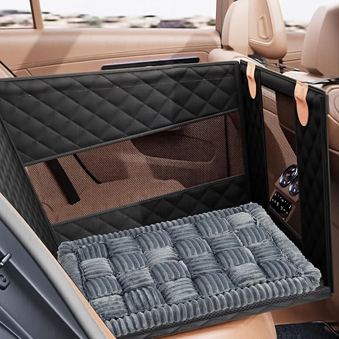 Dog Car Seat Mat for Carriers & Crates, Non-Slip Gray Pet Travel Bed with Soft PP Cotton, Machine Washable Dog Cushion for Car Seats, Hard-Sided Carriers, Soft-Sided Carriers, pet Crates (27.5"x19.6")
