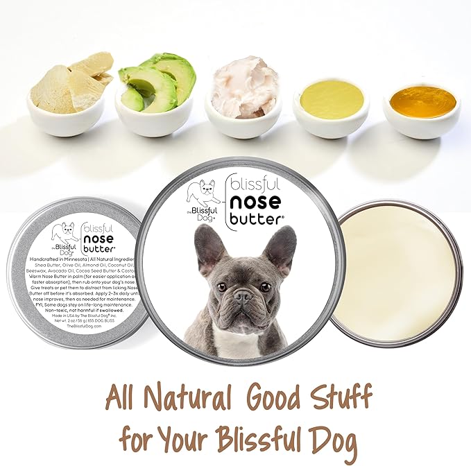 The Blissful Dog Blue French Bulldog Nose Butter, Versatile Dog Nose Balm for Dry Nose, Handcrafted Nose Moisturizer, Easy-to-Apply Dog Essentials, Unscented, 8 oz.