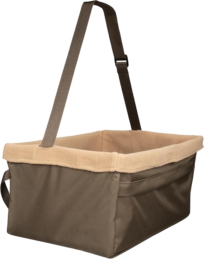 PetSafe Happy Ride Booster Seat for Dogs - Open Road Comfort - Safe Tether System - Zipper Pouch Dog Seat - Machine Washable Fleece Liner - Easy Install Design - Brown - Up to 12 lb